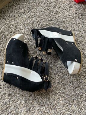 Fashion Nova Black and White Strappy Wedge Sandals